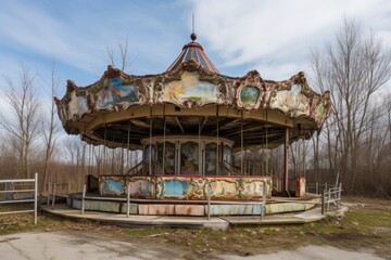 roadside attraction of the past, such as a dilapidated merry-go-round or carousel, created with generative ai