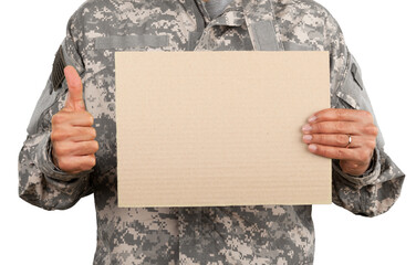Young Man holding empty board isolated on white background