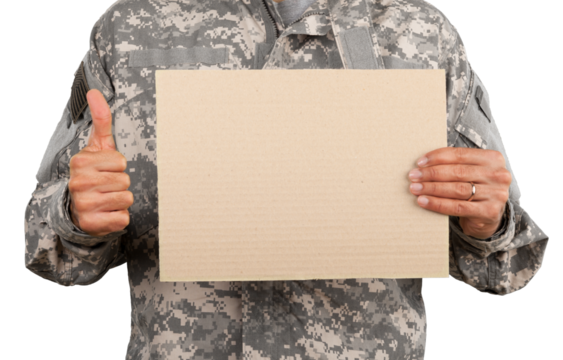 Young Man holding empty board isolated on white background - Powered by Adobe