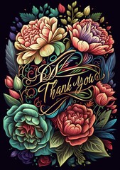 "Thank You"  Floral Postcard Design A5 Created with Generative AI Tools