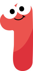 Fototapeta premium Colorful and playful number cartoon character for kids. Red number one.