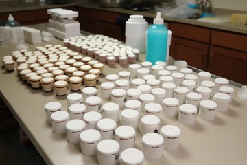 Obraz na płótnie Canvas batch of newly-made medication, ready for testing, created with generative ai