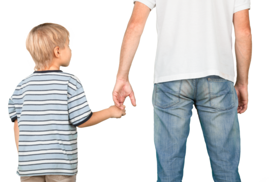 Father and Son Holding Hands, Back View