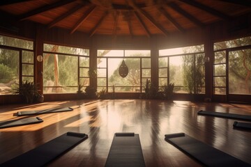 Fototapeta premium wellness retreat with yoga and meditation classes, healthy meals, and spa treatments, created with generative ai