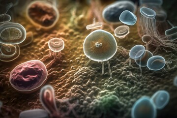 close-up of microorganisms, with detail visible, created with generative ai
