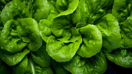 Overhead Shot of Lettuce with visible Water Drops. Close up.
