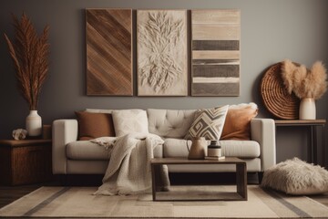 wall art that creates a cozy and inviting atmosphere with warm tones, textures, and patterns, created with generative ai