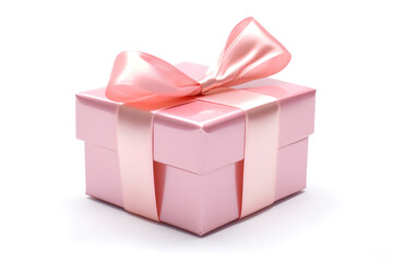Obraz premium a pink gift box with a pink ribbon on wite background, Generative AI