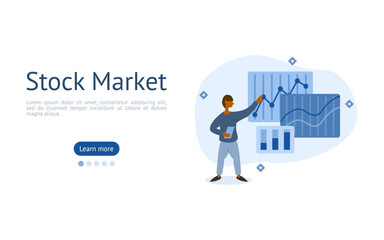 stock market illustration set. characters analyze stock market for profitable points. investment growth concept. vector illustration.
