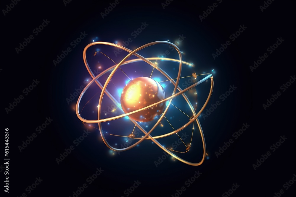 Wall mural atomic nucleus electrons neutrons protons. model shows that an atom is mostly empty space, with elec