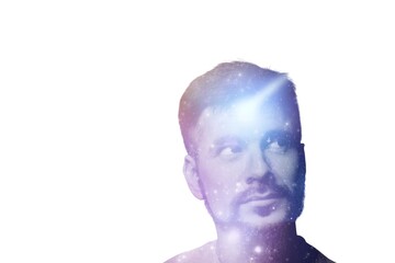 Meditating young person. Science technology