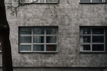 textured exterior wall with windows and doors in view, created with generative ai