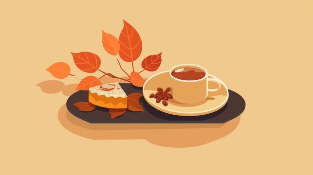 A cup of coffee and blissful autumn dessert, creating a perfect pairing. AI generated