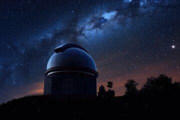view of observatory with telescope and dome visible in the night sky, created with generative ai