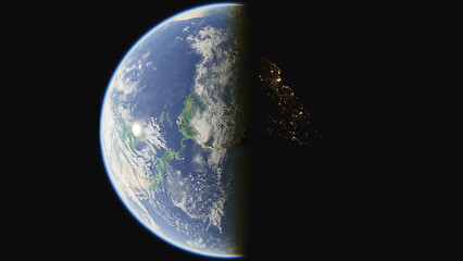 Fototapeta na wymiar 3D render of the planet Earth. Dark and light side. High resolution. The concept of business, climate, global problems of overpopulation, IT technologies, communications.