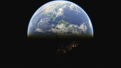 3D render of the planet Earth. Dark and light side. High resolution. The concept of business, climate, global problems of overpopulation, IT technologies, communications.