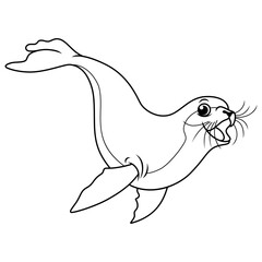 Cartoon seal swimming in line art
