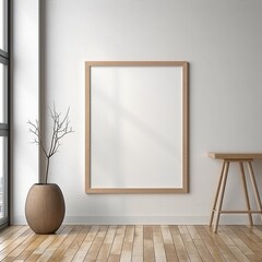 Minimalistic Living Room Mockup with Empty Picture Frame and Potted Plants