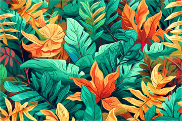 Fototapeta na wymiar Exotic foliage wallpaper (AI-assisted)