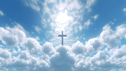 Christian cross above the cloud in haven created with Generative AI