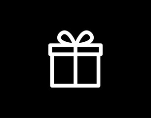 Gift icon. Vector gift box symbol. Birthday present, Christmas gift icon. Gift box white stroke line icon.