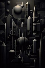 monochrome geometric shapes on a dark background, created with generative ai