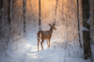 tracing the steps of a white-tailed deer through a forest, created with generative ai
