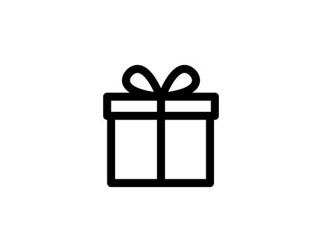 Gift icon. Vector gift box symbol. Birthday present, Christmas gift icon. Gift box black stroke line icon.