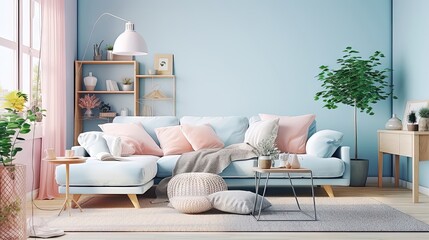 Serene Haven: A Cozy Living Room in Pastel Colors Generative AI 7