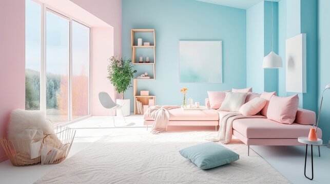 Serene Haven: A Cozy Living Room in Pastel Colors Generative AI 6
