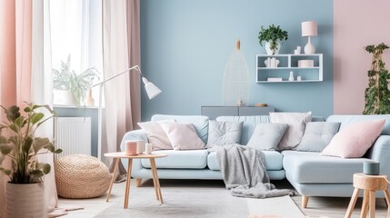 Serene Haven: A Cozy Living Room in Pastel Colors Generative AI 1