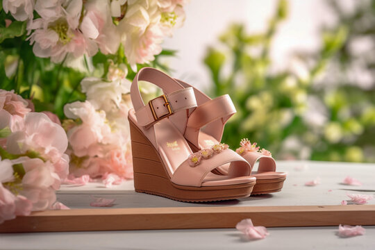 Luxury glamour woman`s sandals. Super photo realistic background, generative ai illustration.