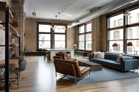 adaptive reuse project of historical building, with modern details and furnishings, created with generative ai