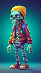 3D skeleton character wearing hoody