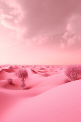 Surreal fiction of pink sand in desert landscape