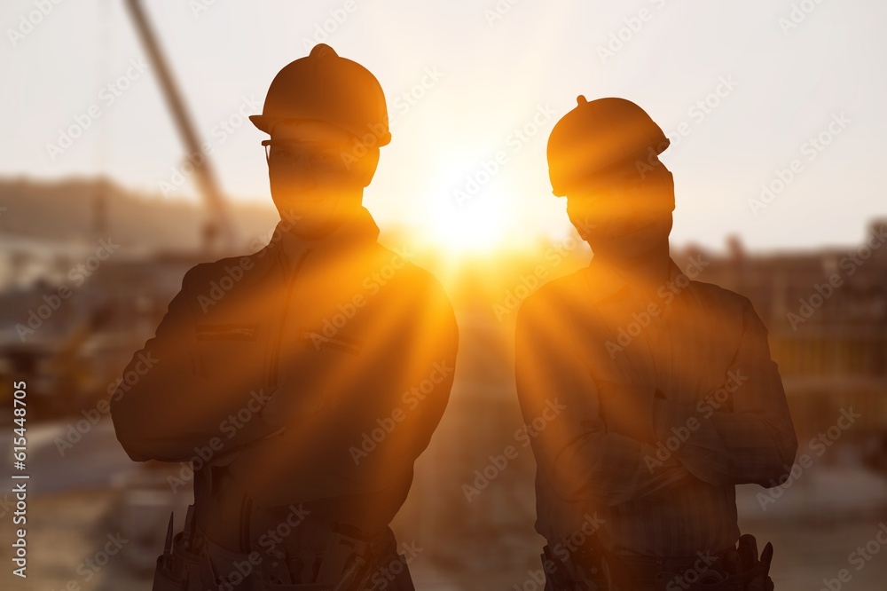 Poster A team of engineers worker on a construction site