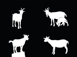 Goat silhouettes in black background. goat silhouette isolated.