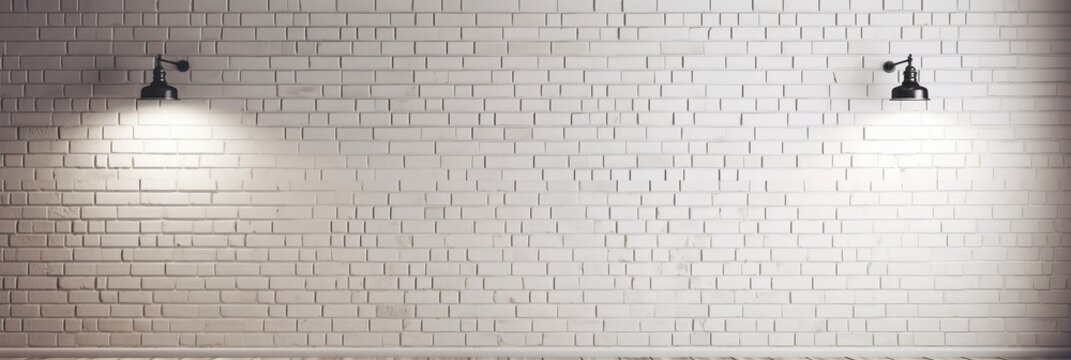 White brick wall with a lamp on the background of stone tiles. Generative AI