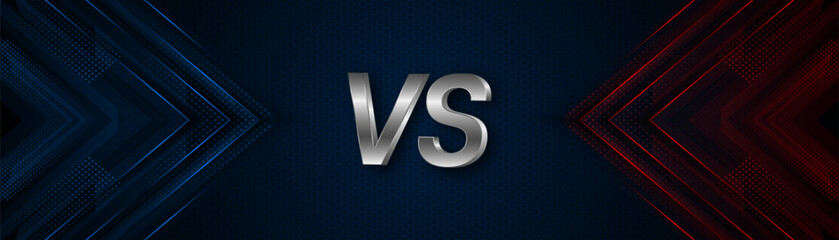 Versus between red and blue on dark background. Background concept for gaming and other competitions with empty space for design. Letter VS for a two-team match.  © Natt