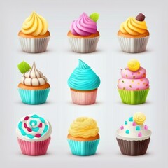 cupcakes set isolated on white background