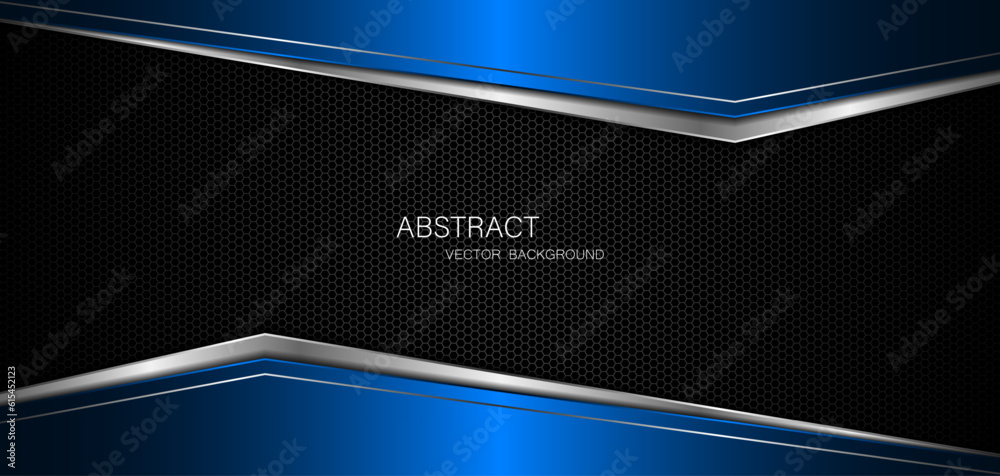 Aufkleber abstract blue and silver polygons on dark steel mesh background. with free space for design. modern 