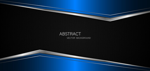 Abstract blue and silver polygons on dark steel mesh background. with free space for design. modern technology innovation concept background	