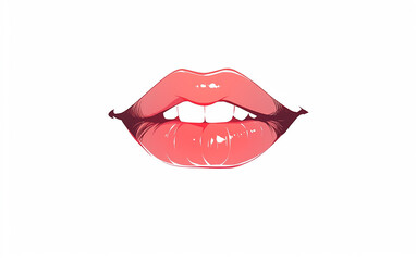 Illustration of a pink lips on white background. Generative AI technology.