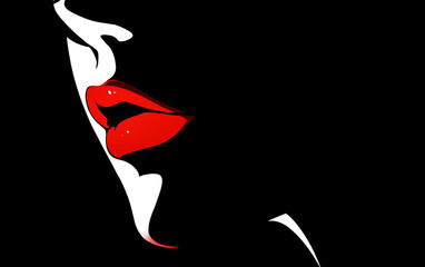 Silhouette of a woman with red lips. Generative AI technology.