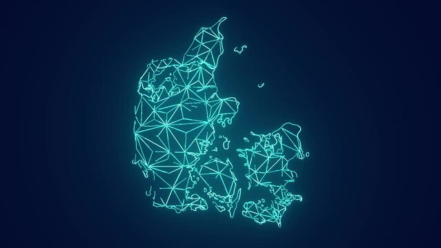 Denmark country map geographic interconnecting communication technology animation