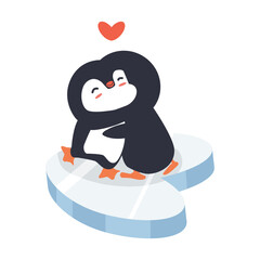 penguins couple hug on a piece