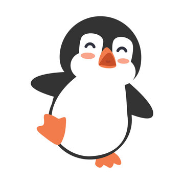 Happy penguin cartoon  icon in flat style