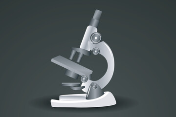 Vector microscope. 3d chemistry, pharmaceutical instruments, microbiology loupe. Symbol of science