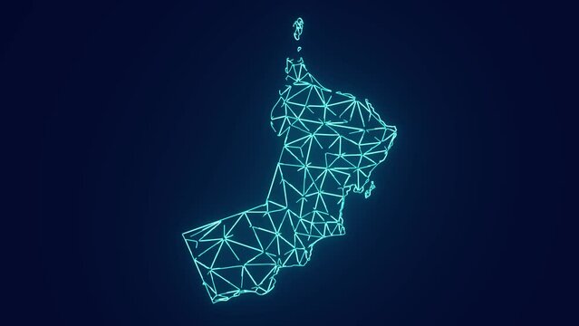 Oman country map geographic interconnecting communication technology animation