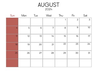 Simple clean calendar for 2024